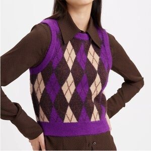 Levi's Small Vest Deja Vu Sweater Vest in Forest Plum Purple argyle NWT